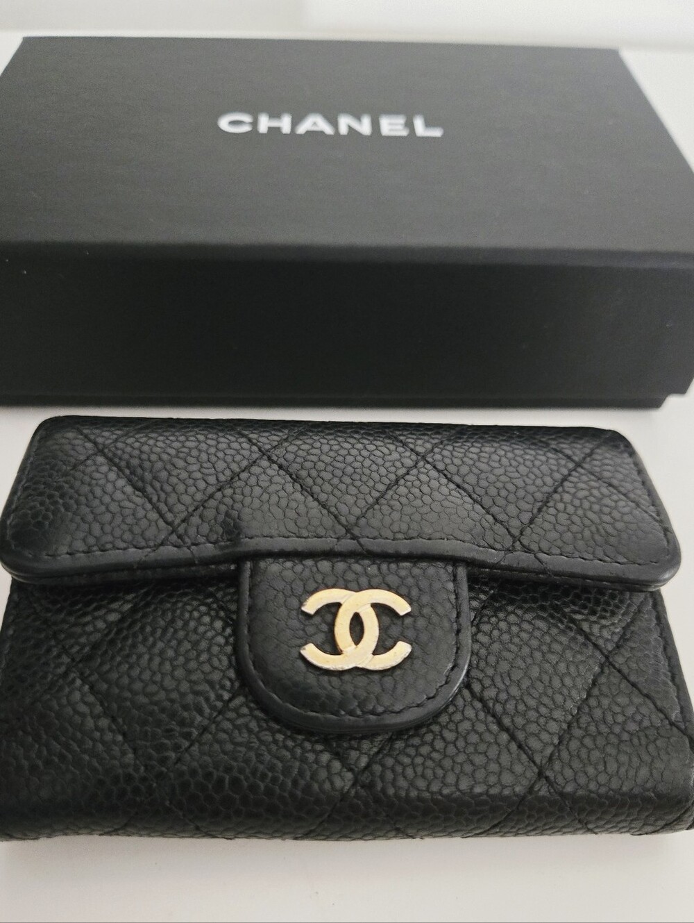 Authentic CHANEL Matelasse Quilted Classic Flap Key Card Holder Wallet Set